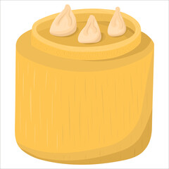 Cartoon illustration with asian dish dimsum. Vector hand drawn graphic. Single food isolated art.
