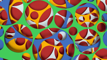 Colored planes with holes at different levels. Decorative wallpaper.