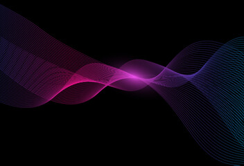 Abstract background with wave lines, multicolor design on black,  vector illustration. 