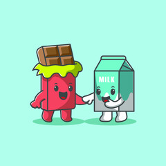 illustration of milk and chocolate hand in hand