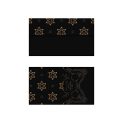 Business card in black color with abstract brown ornament for your business.