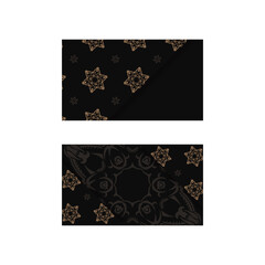 Business card in black with abstract brown ornament for your contacts.