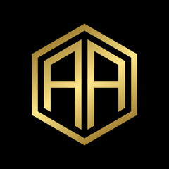 golden initial letter AA hexagon logo design vector