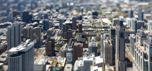 Chicago skyline aerial view from above, cityscape. City of Chicago downtown. Illinois, USA