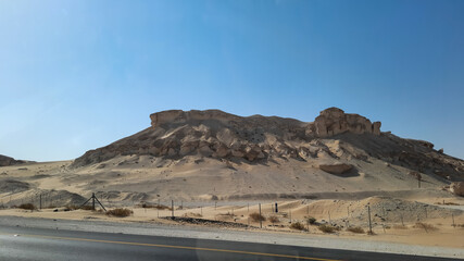 Mountains road to the desert dammam highway. 