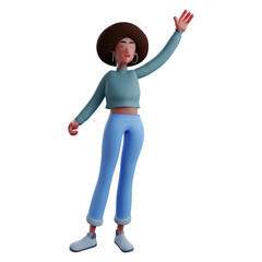 3D Cartoon Afro Girl Character waving hand