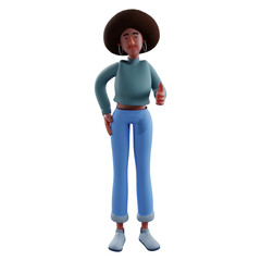 Sweet 3D Afro Girl Cartoon Design showing thumbs up