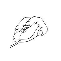 line art closeup hand using mouse illustration vector isolated on white background
