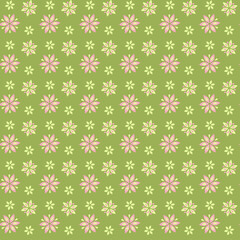 Hand drawn vector illustration of simple flower in traditional folk style. Seamless pattern
