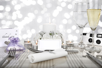 wedding dinner table setting with a blank  name card