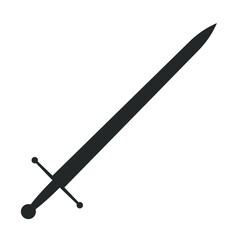 Sword vector illustration icon. Military or heraldry symbol. Protection and security sign. Medieval or knight weapon. Fantasy longsword logo. Clip-art silhouette.