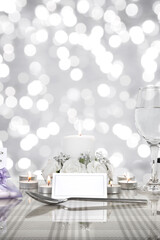 wedding dinner table setting with a blank  name card