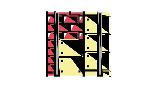 Mineral Wool Material color icon animation. Glass And Basalt Mineral Wool, Thermal And Noise Insulation, Fire Resistance And Strength