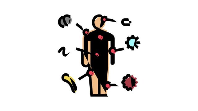 Bacteria Infection color icon animation. Candida Bacteria And Plague, Cancer Cell And Thyroid Disease, Cutaneous Mucormycosis And Parasit Worms