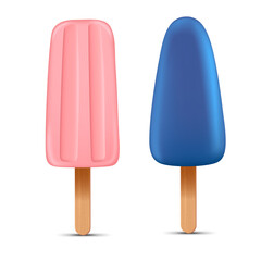 Set of bright realistic homemade frozen popsicle, vector realistic juicy ice cream icon