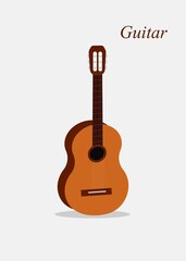 Obraz premium Guitar vector. Acoustic old Guitar. A plucked musical instrument. Guitar on an isolated background. Music creation tool. Guitar icon.