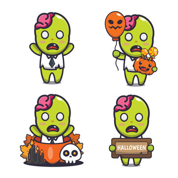 Cute cartoon zombie character vector illustration