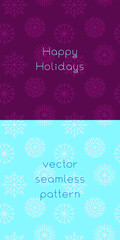 Fototapeta premium Christmas background with white snowflakes seamless pattern on dark blue backdrop. Xmas ornament, new year minimalist snow decoration for festive banner, holiday postcard, price tag, packaging design.