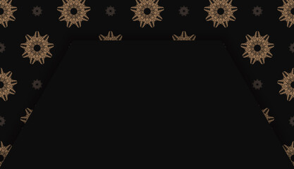 Fototapeta na wymiar Black background with vintage brown pattern for logo design