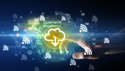 touching with soft gesture multimedia screen with future technology concept