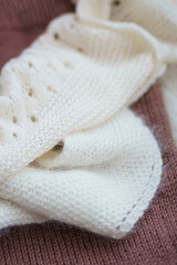 Fototapeta na wymiar knitted fabrics different in texture. calm handmade background. hobby.