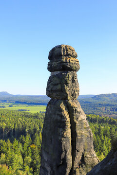 View at the "Barbarine Rock". The "Barbarine" is the most famous free-standing rock in Saxon Switzerland - Germany