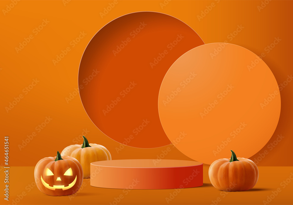 Wall mural halloween minimal scene 3d with smoke and podium platform. halloween background vector 3d rendering 