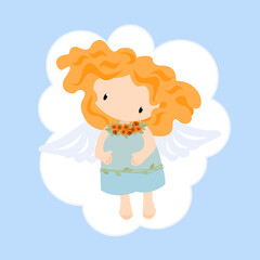 Angel, congratulations on the holiday. Flat style. vector illustration.