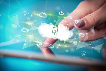 Close-up of a touchscreen with technology icons