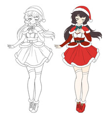 Cute anime manga girl wearing Christmas Santa costume