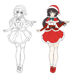 Fototapeta na wymiar Anime manga girl dressed in Santa Claus costume