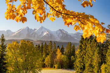 Moutain landscape, Tatra mountains panorama, colorful autumn view from Lapszanka pass, Poland and Slovakia - obrazy, fototapety, plakaty
