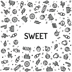 Abstract Doodle Frame Elements Hand Drawn Collection Sweet Sketch Vector Design Style Background Candy Ice Cream Cakes Illustration Cartoon Icons