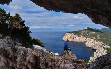 View from Grotta dei vasi rotti, Capo Caccia, Alghero, Sardinia, Italy