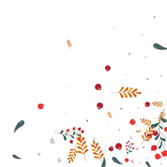 Burgundy Leaf Background White Vector. Berries School Template. Pink Herb Fly. Nature Design. Leaves Border.