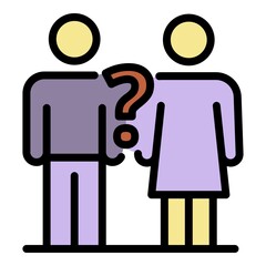 Couple divorce question icon. Outline couple divorce question vector icon color flat isolated