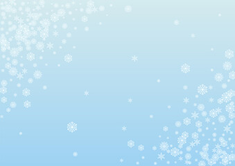 Fototapeta na wymiar White Confetti Background Vector Blue. Snow Luxury Card. Light Snowflake Cold Illustration. Sparkle Flake Texture.
