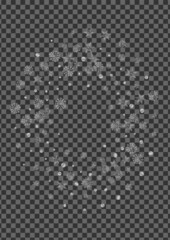 Silver Snowflake Background Transparent Vector. Confetti Cold Card. Luminous Dot Winter. Metal Luxury Illustration.