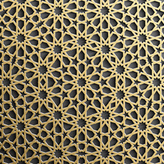 Gold islamic pattern on black background. Islamic ornament vector, persian motiff.