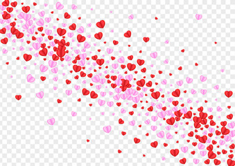 Tender Heart Background Transparent Vector. Drop Illustration Confetti. Red Isolated Backdrop. Violet Heart Cut Pattern. Pink Romantic Frame.