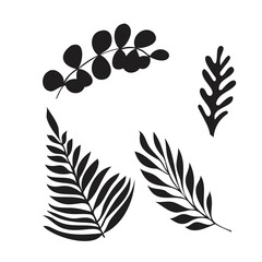 hand drawn tree branches with leaves set