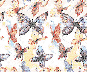 Multicolor  watercolor seamless with beautiful butterflies and dragonflies pattern background. Design for covers, fabric, textile illustration. Rainbow color texture for backdrop. Retro style. Summer