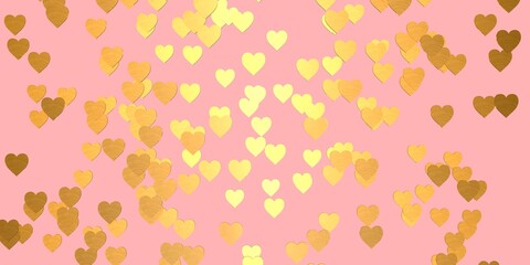 Gold hearts on a pink background. 3D rendering .   for valentine's day and weddings.  Rain from hearts.