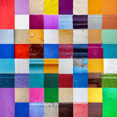 Mosaic of square photos. Each image is of a painted wall in Central America