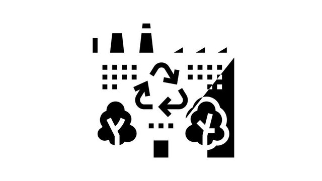 Green Economy Industry glyph icon animation. Energy Saving Electrical Transport And Zero Waste Technology, Green Economy And Production