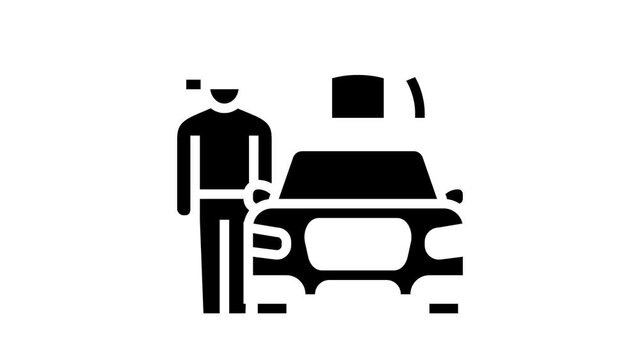 Driving School Lesson glyph icon animation. Driving School Educational Material And Test, Diagonal And Parallel Parking Teach Instructor L