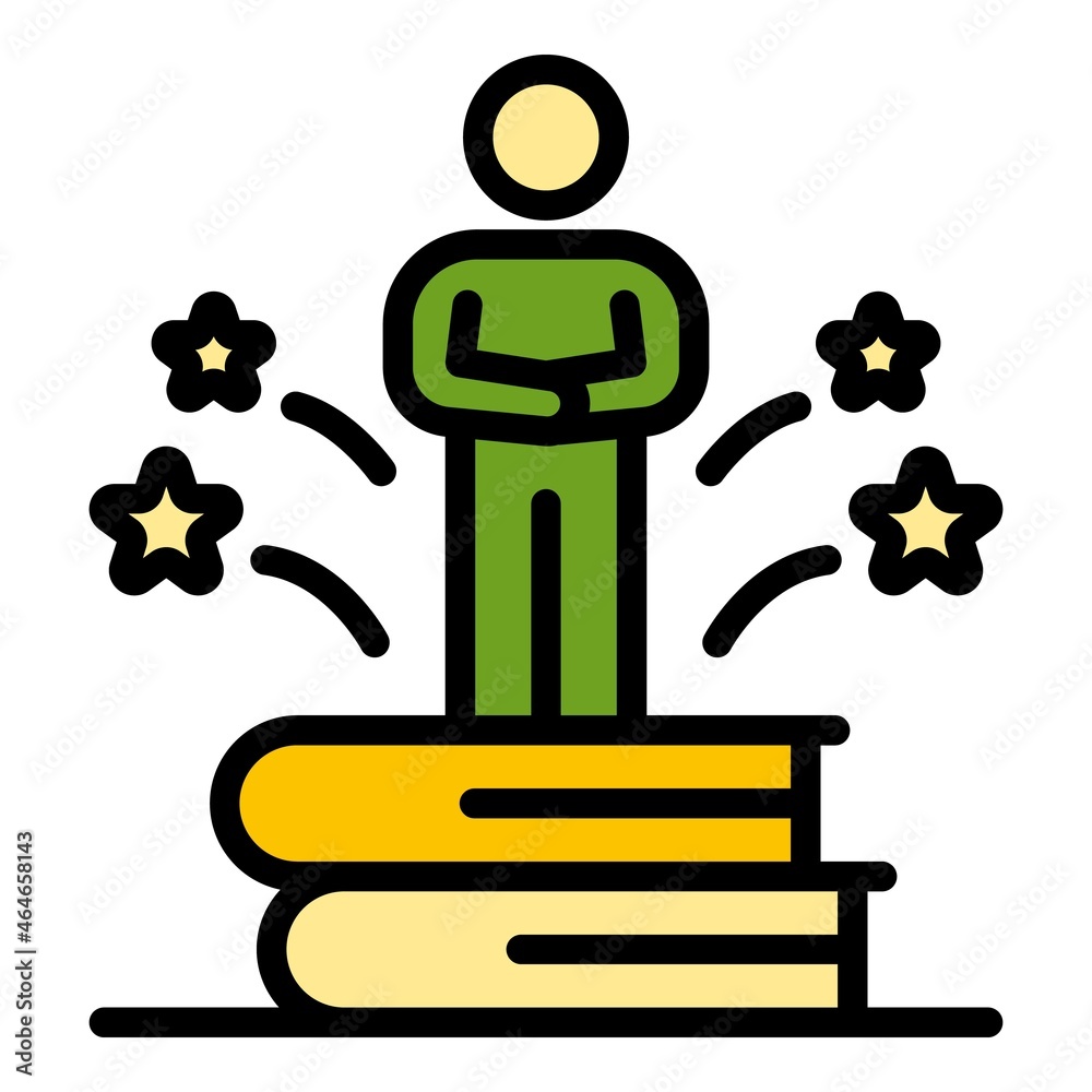 Poster interview book stack icon. outline interview book stack vector icon color flat isolated