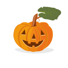 Halloween Pumpkin isolated on white background. Happy face cartoon icon. Vector illustration flat design. Hello Halloween.