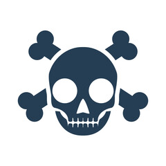 Skull with bones black silhouette icon. Vector illustration flat design. Isolated on white background.