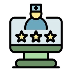 Online doctor raiting icon. Outline online doctor raiting vector icon color flat isolated